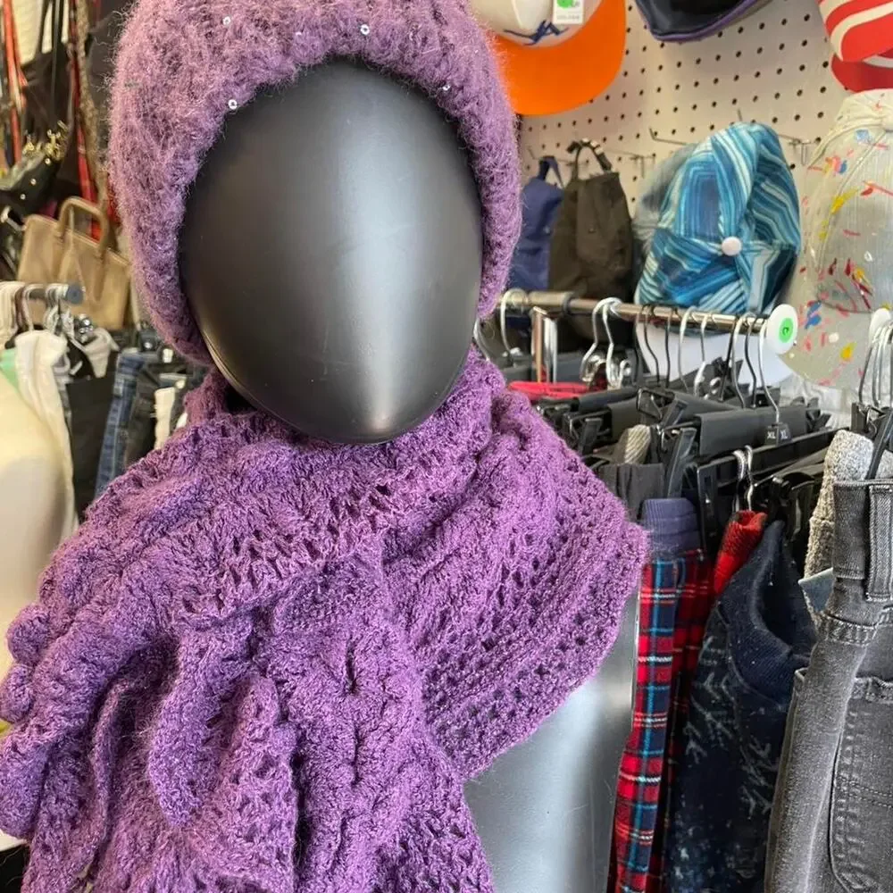 Purple sequin knit beanie